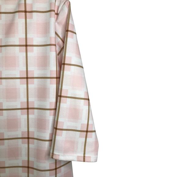 Vera Fishbaugh Dress Womens Pink White Plaid V-Neck Elbow Length Sleeve - Picture 7 of 9